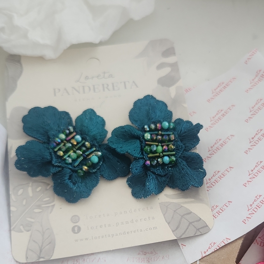 Loreta Pandereta Teal Floral Earrings